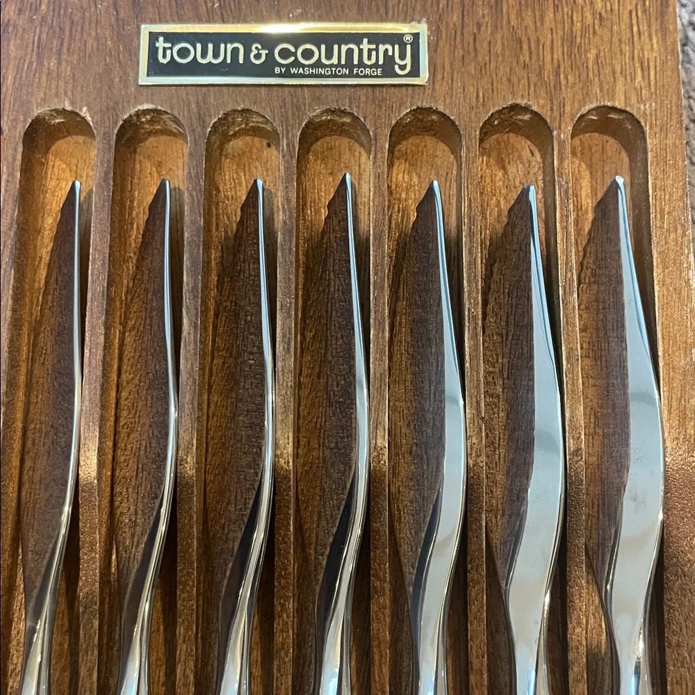 Town & Country Steak Knife Set Washington Forge Wood Handle Stainless Blade MCM